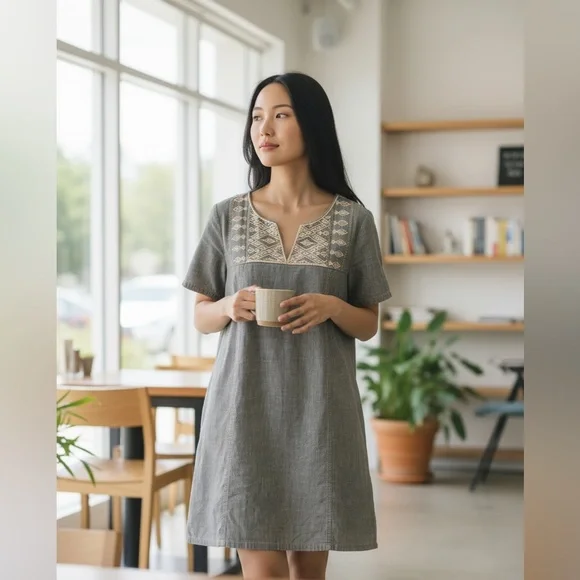 J. Crew Blue Denim Embroidered Dress - Picture 1 of 4
